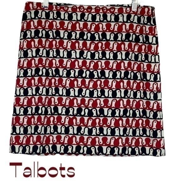 Talbots Red & Black Bold Print Career Office Feminine Skirt NWOT Size 10P - Picture 1 of 11